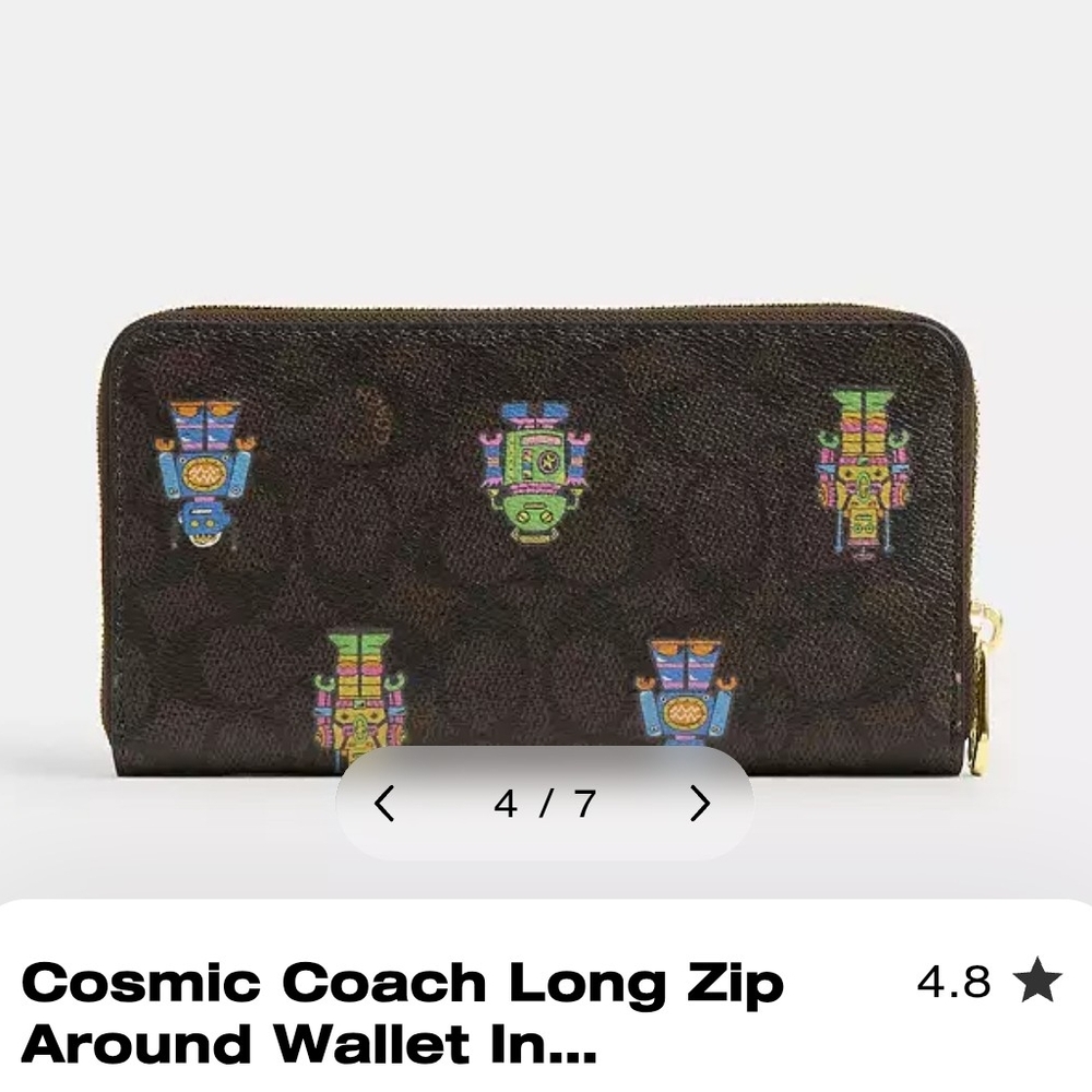 NWT, Coach Black Leather Wallet with Robot Print - Picture 9 of 14